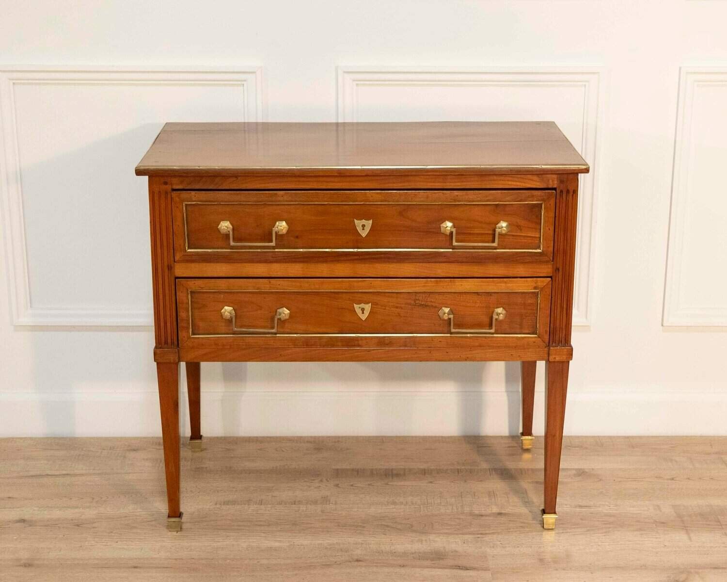 Louis XVI–Style Cherrywood Chest of Drawers with Brass Trim, France - JAA