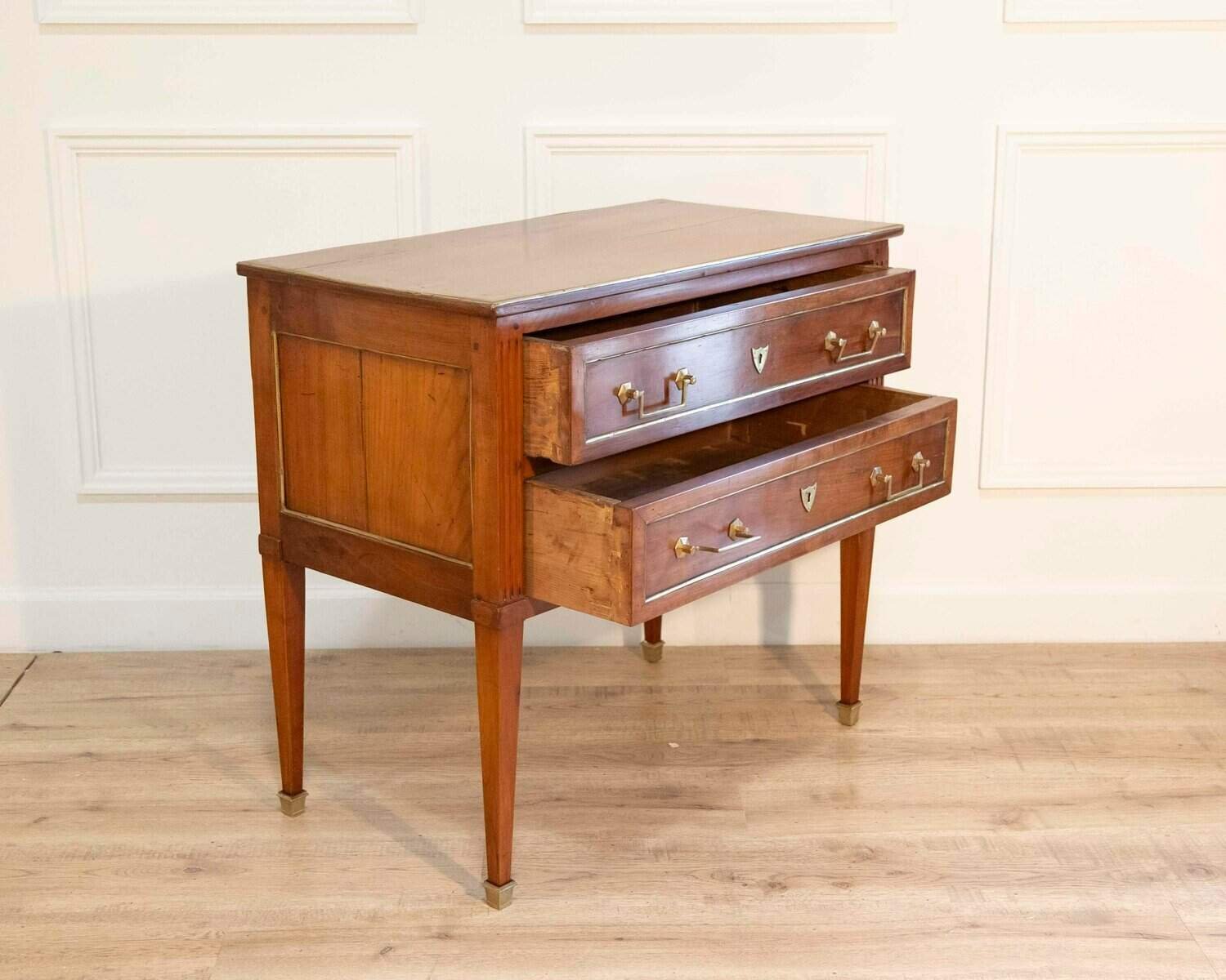 Louis XVI–Style Cherrywood Chest of Drawers with Brass Trim, France - JAA