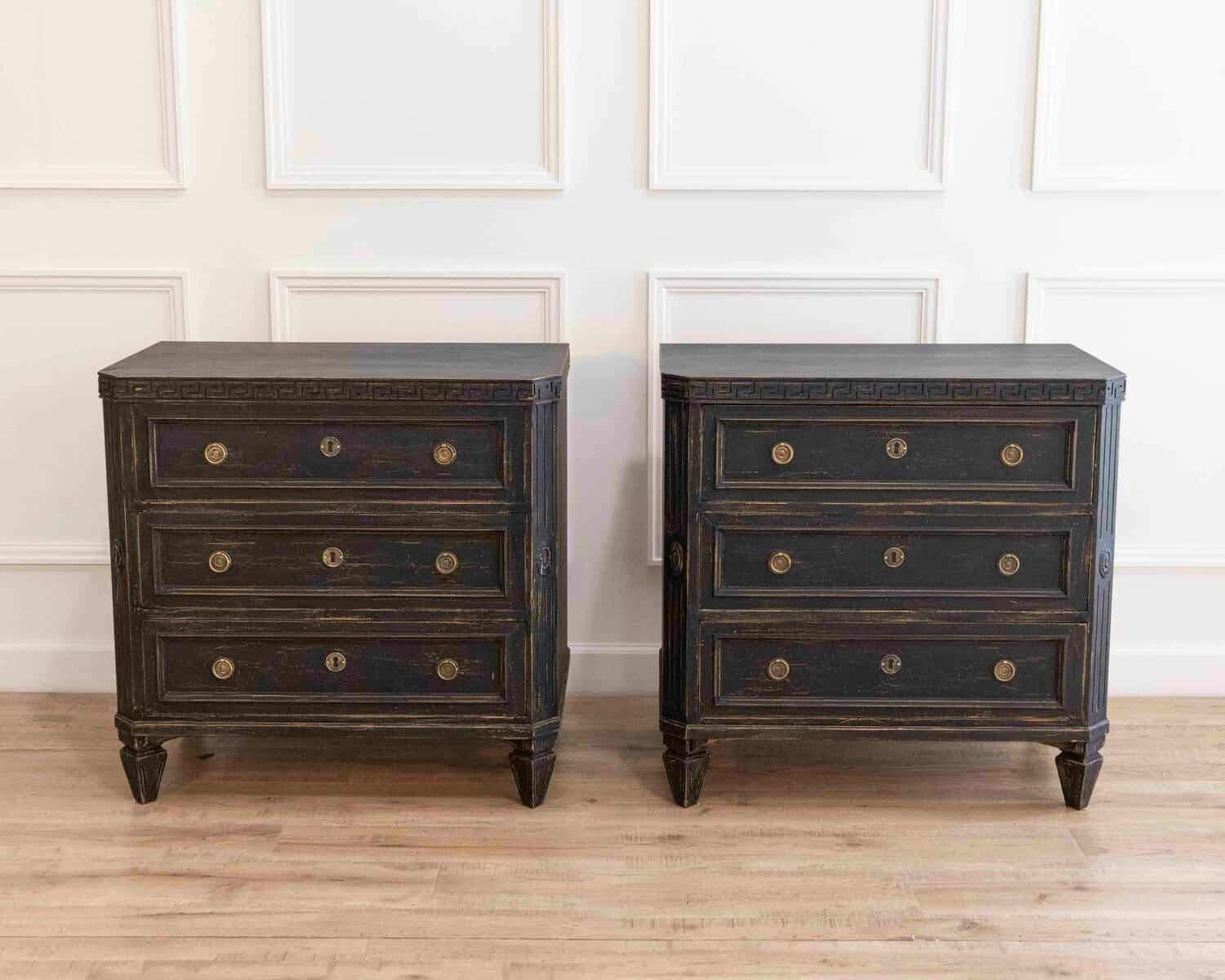 Pair of Early 20th-Century Black-Painted Chests with Carved Detail - JAA