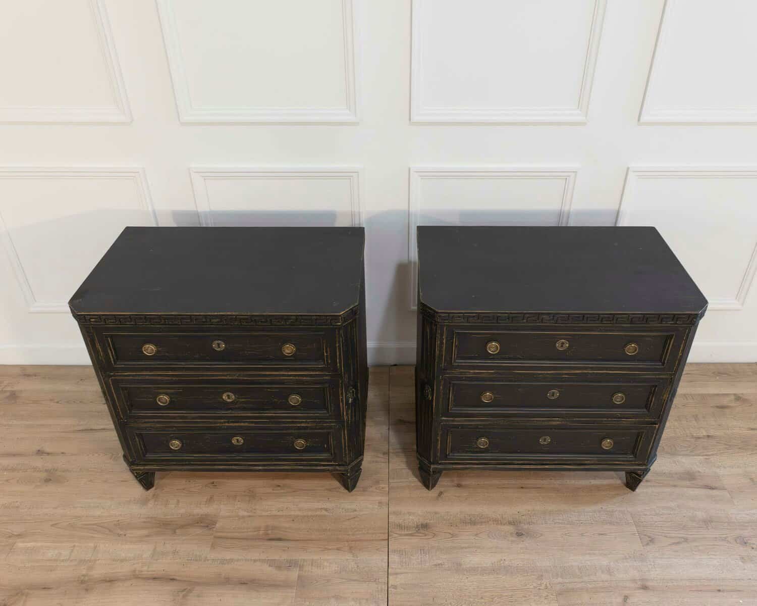 Pair of Early 20th-Century Black-Painted Chests with Carved Detail - JAA