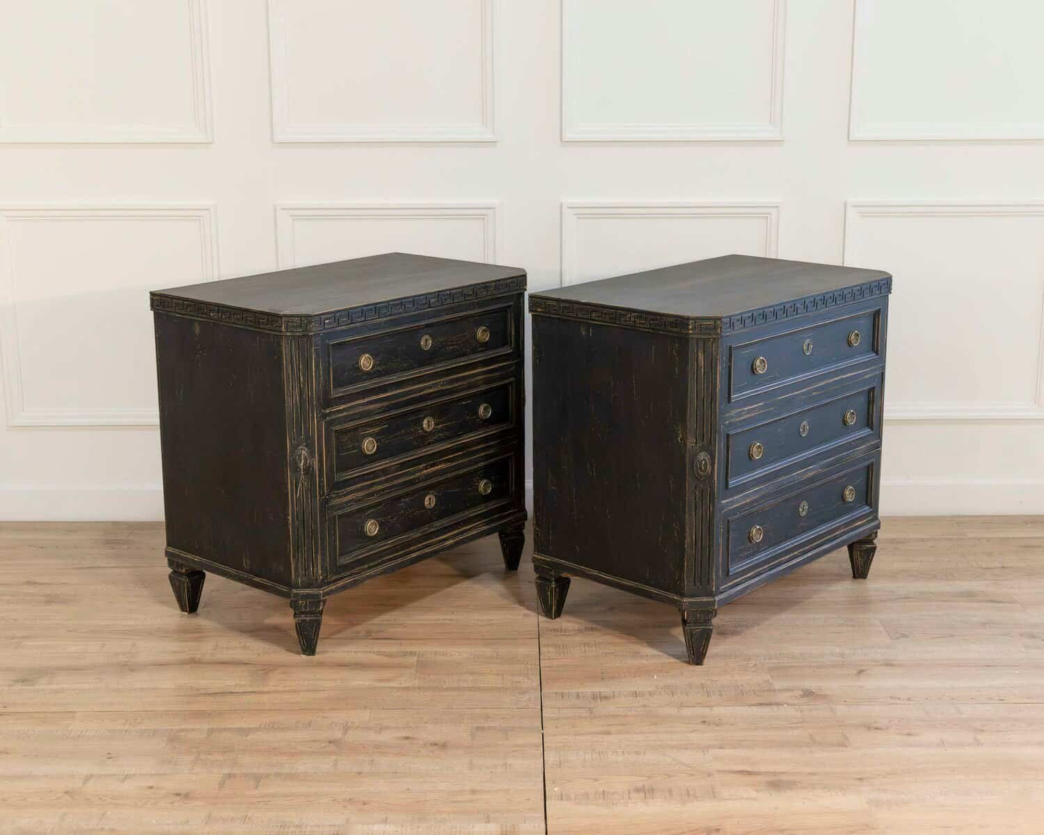 Pair of Early 20th-Century Black-Painted Chests with Carved Detail - JAA
