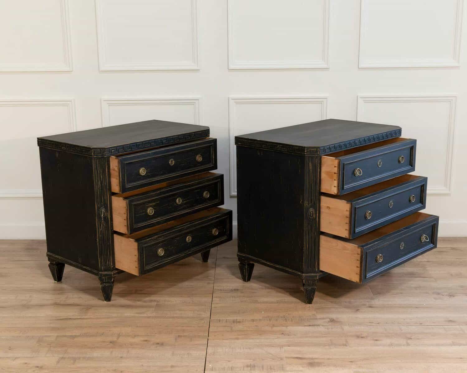 Pair of Early 20th-Century Black-Painted Chests with Carved Detail - JAA