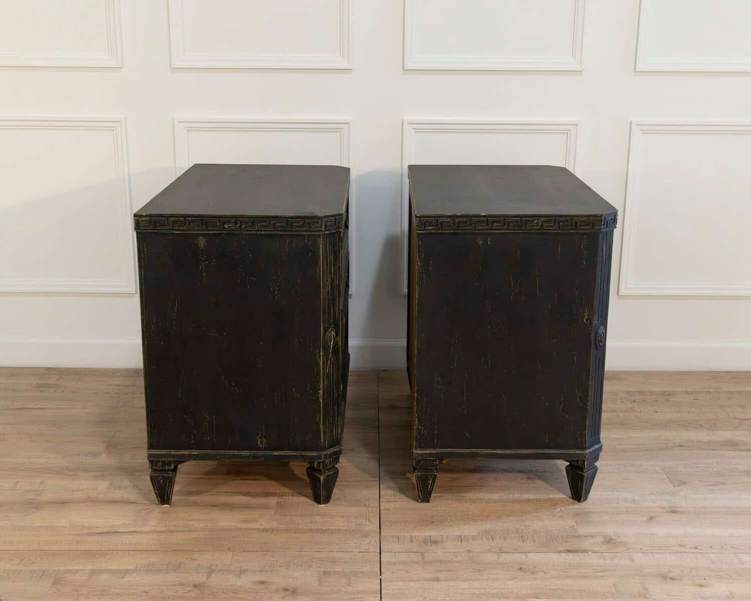Pair of Early 20th-Century Black-Painted Chests with Carved Detail - JAA