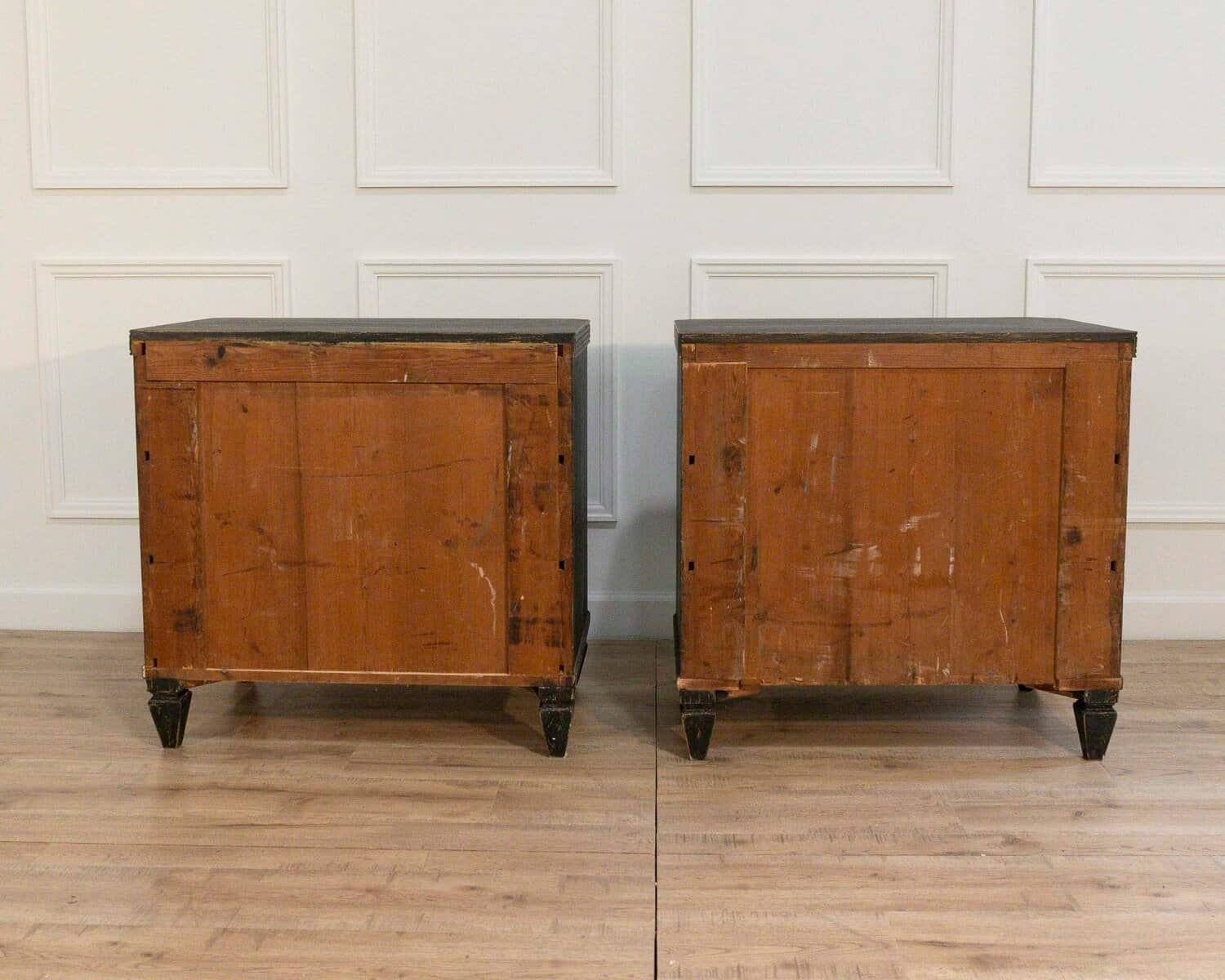 Pair of Early 20th-Century Black-Painted Chests with Carved Detail - JAA