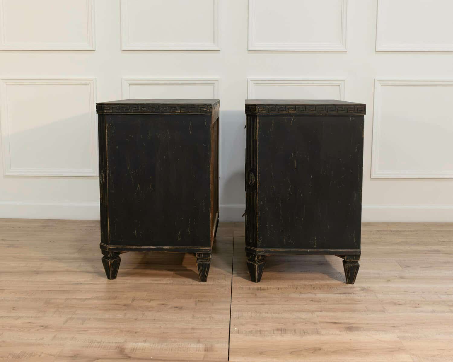 Pair of Early 20th-Century Black-Painted Chests with Carved Detail - JAA