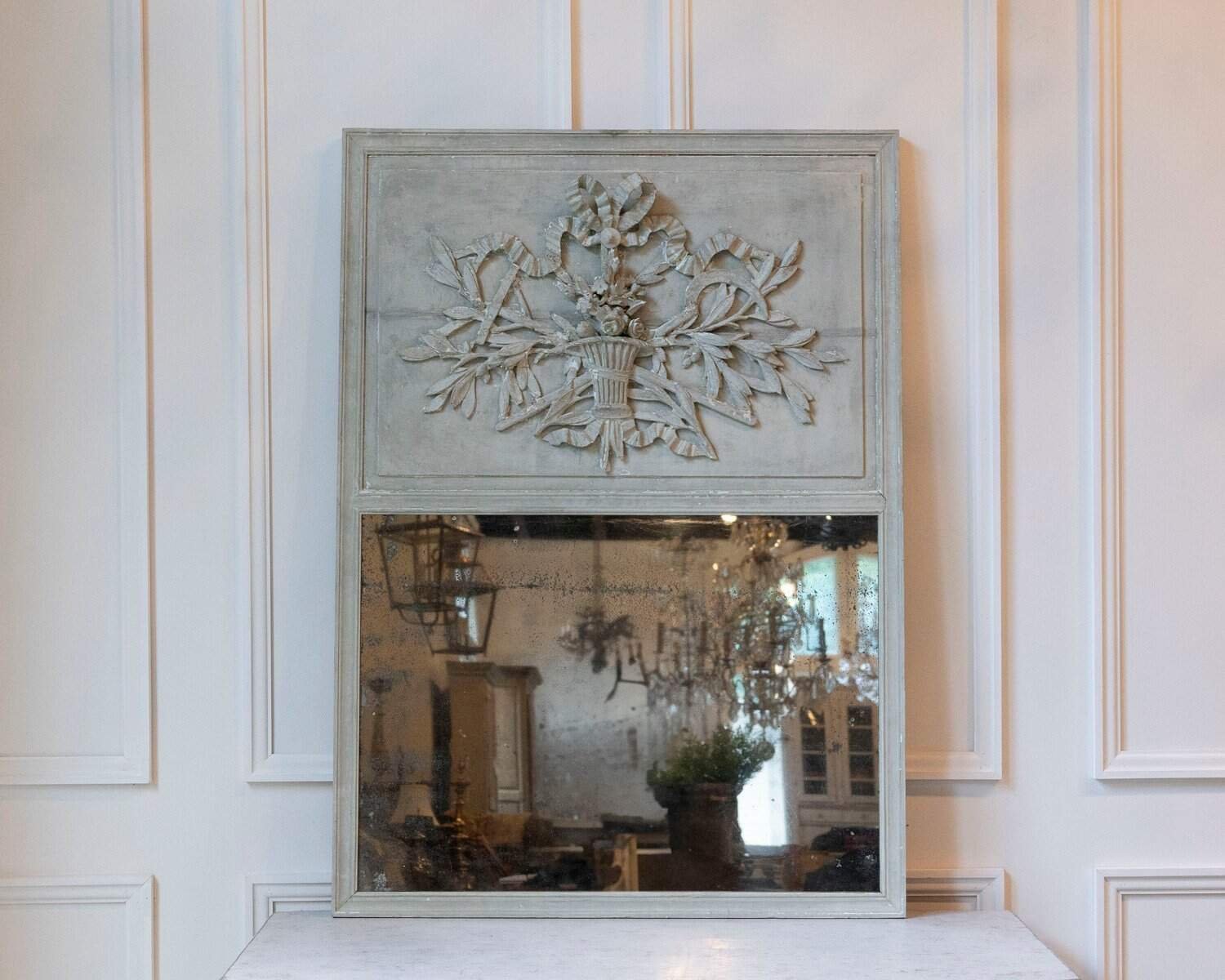 Louis XVI Trumeau Mirror in Original Paint with Mercury Glass, Late 18th–Early 19th Century - JAA