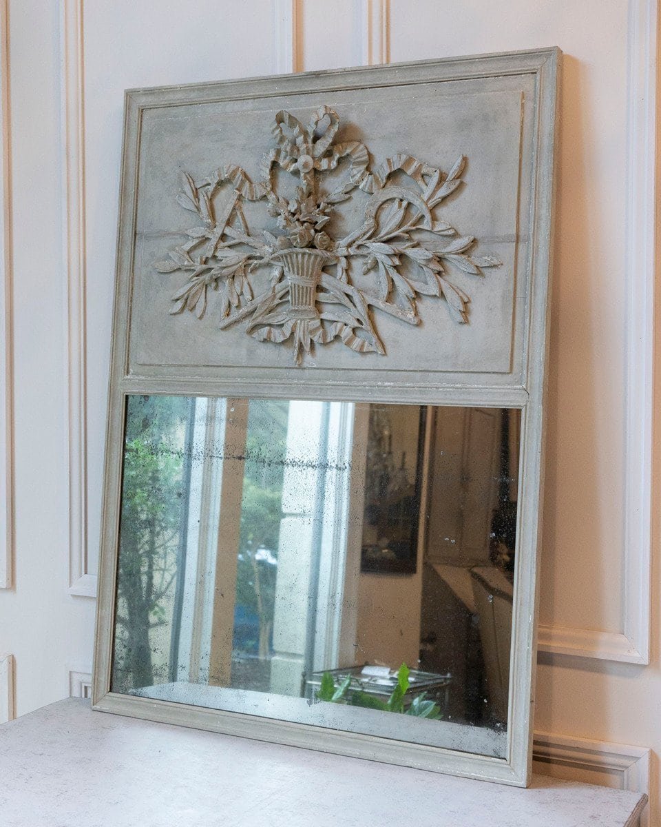 Louis XVI Trumeau Mirror in Original Paint with Mercury Glass, Late 18th–Early 19th Century - JAA