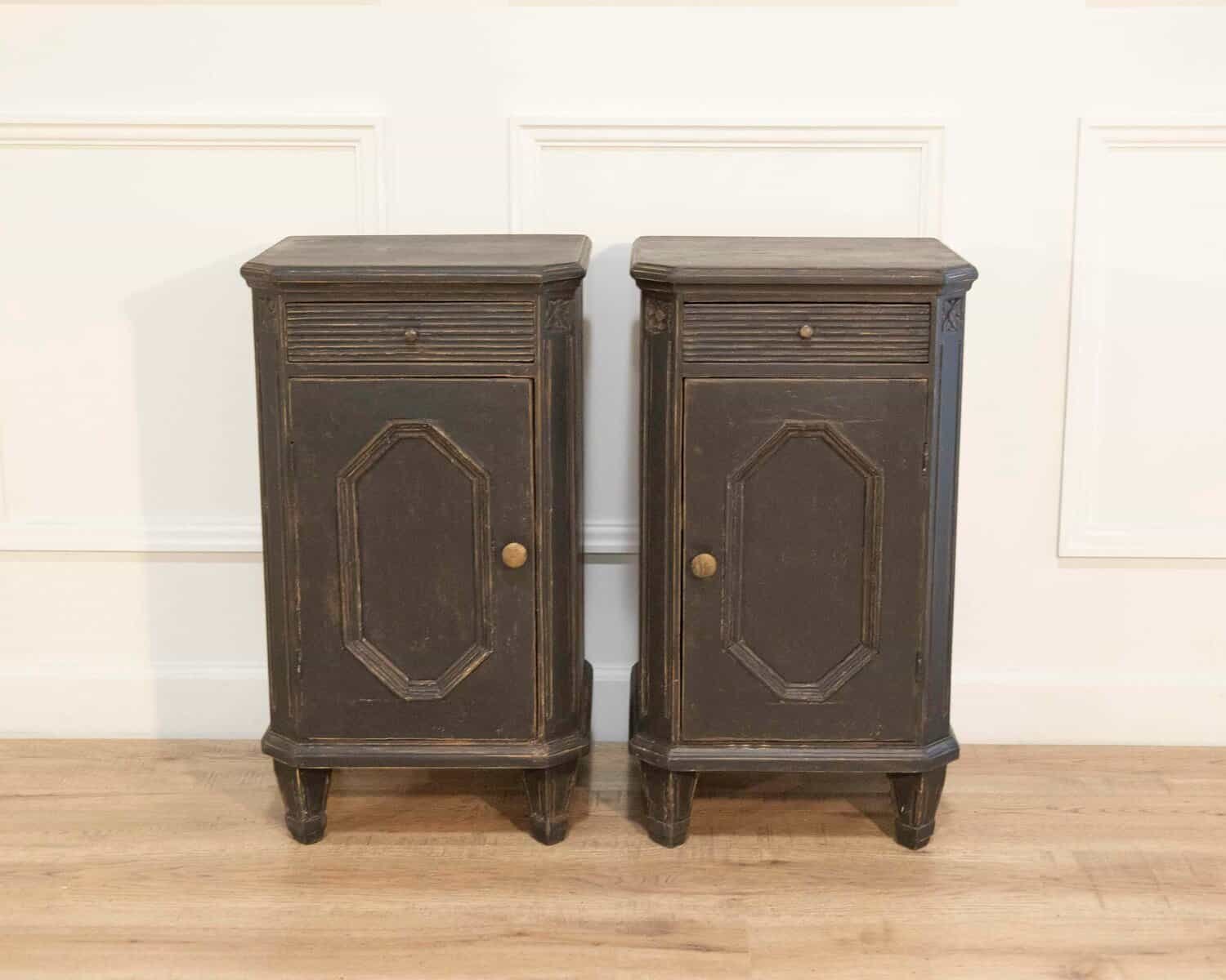 Pair of Swedish Nightstands in Black Paint, Circa 1880 - JAA