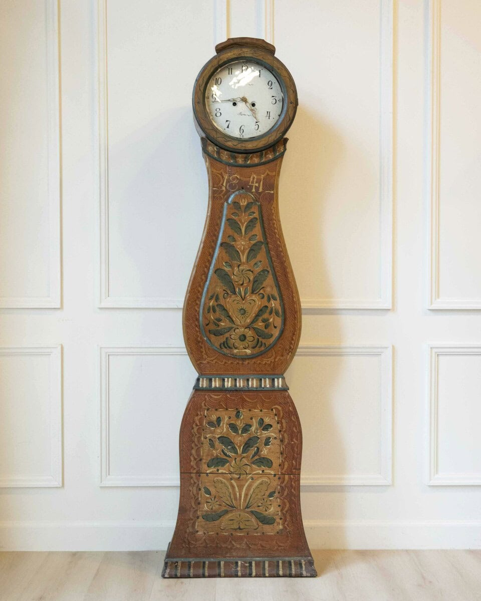 Rococo Style Clock from the County of Dalarna, Sweden, Original Paint, Dated 1841 - JAA