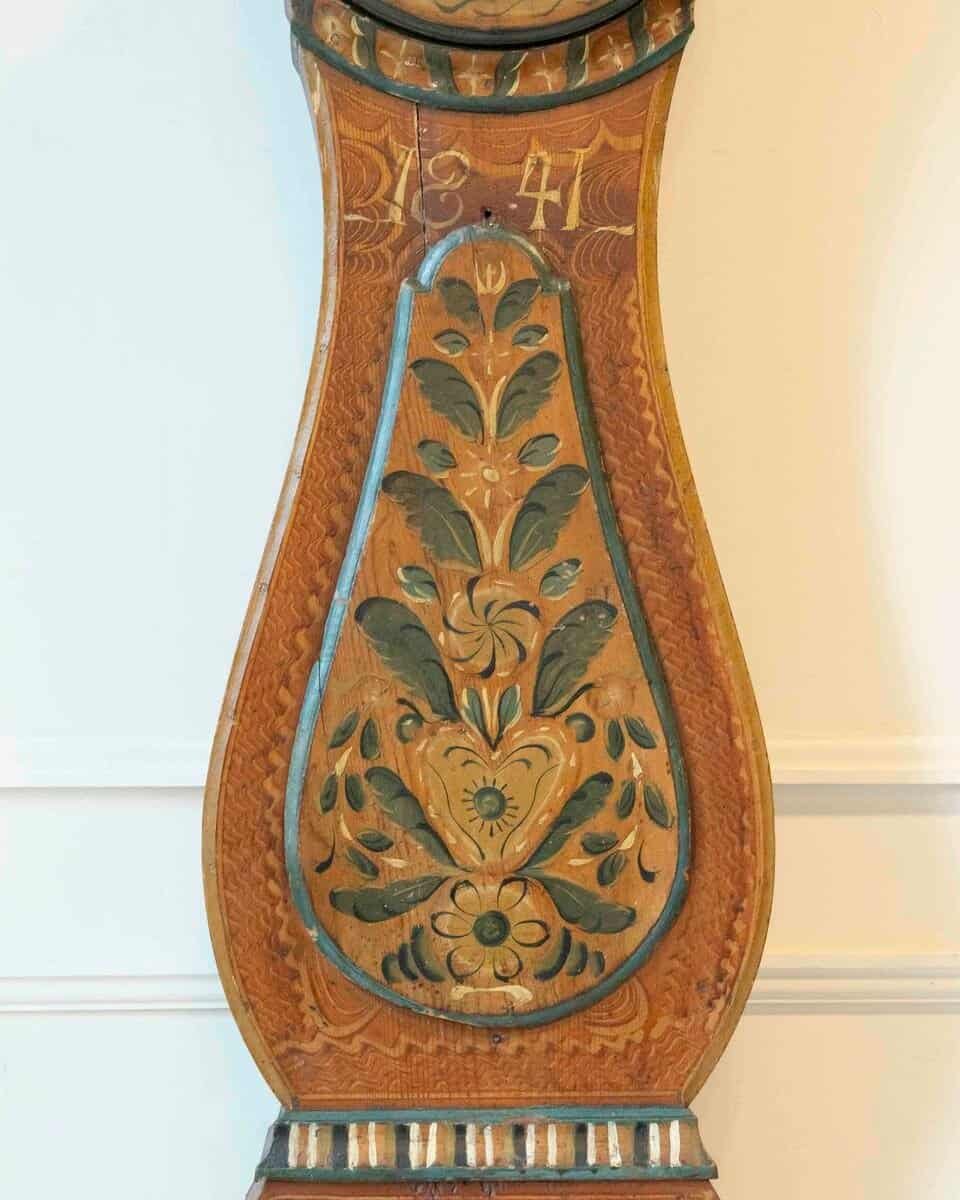 Rococo Style Clock from the County of Dalarna, Sweden, Original Paint, Dated 1841 - JAA