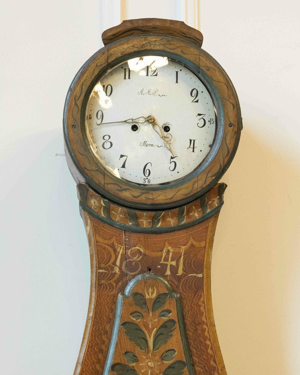 Rococo Style Clock from the County of Dalarna, Sweden, Original Paint, Dated 1841 - JAA