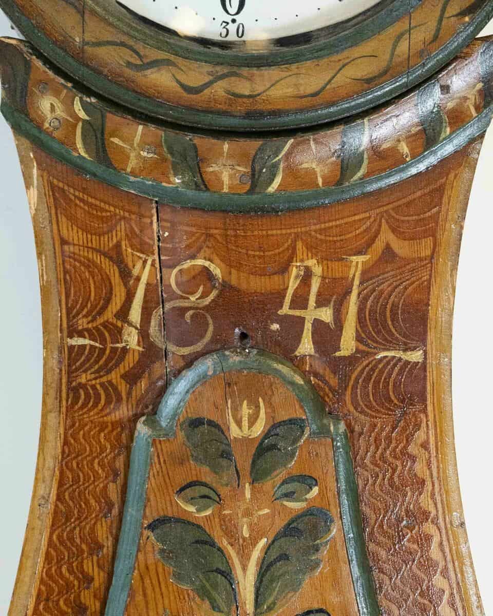 Rococo Style Clock from the County of Dalarna, Sweden, Original Paint, Dated 1841 - JAA
