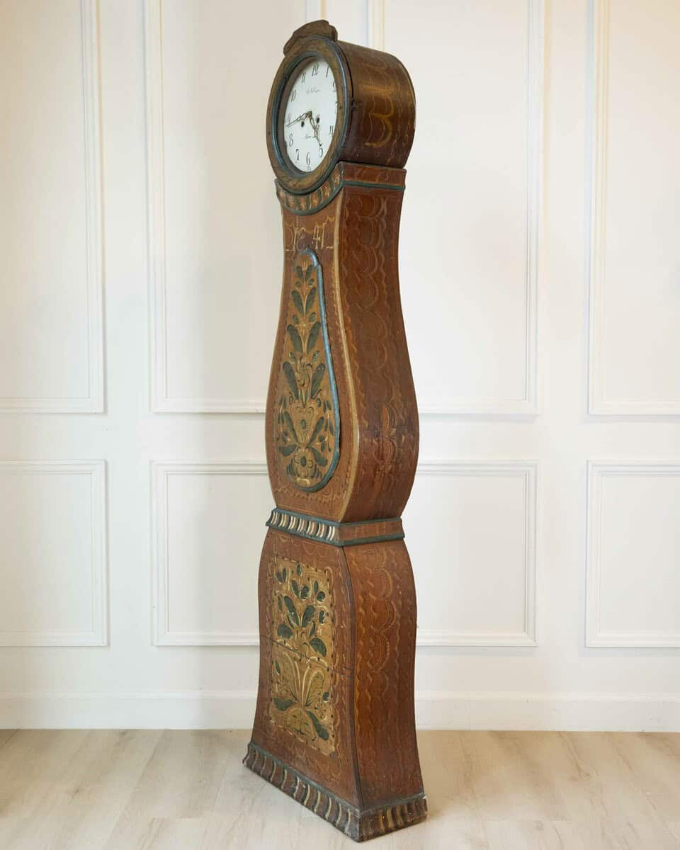 Rococo Style Clock from the County of Dalarna, Sweden, Original Paint, Dated 1841 - JAA