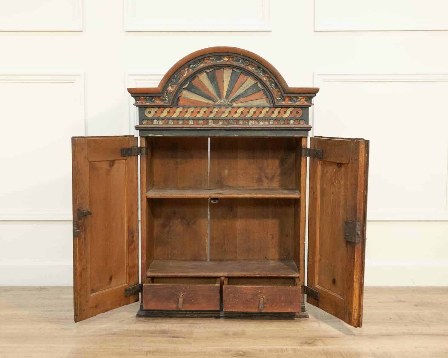 An original painted Wall cabinet from Skane with two reeded doors and 2 inside drawers - JAA