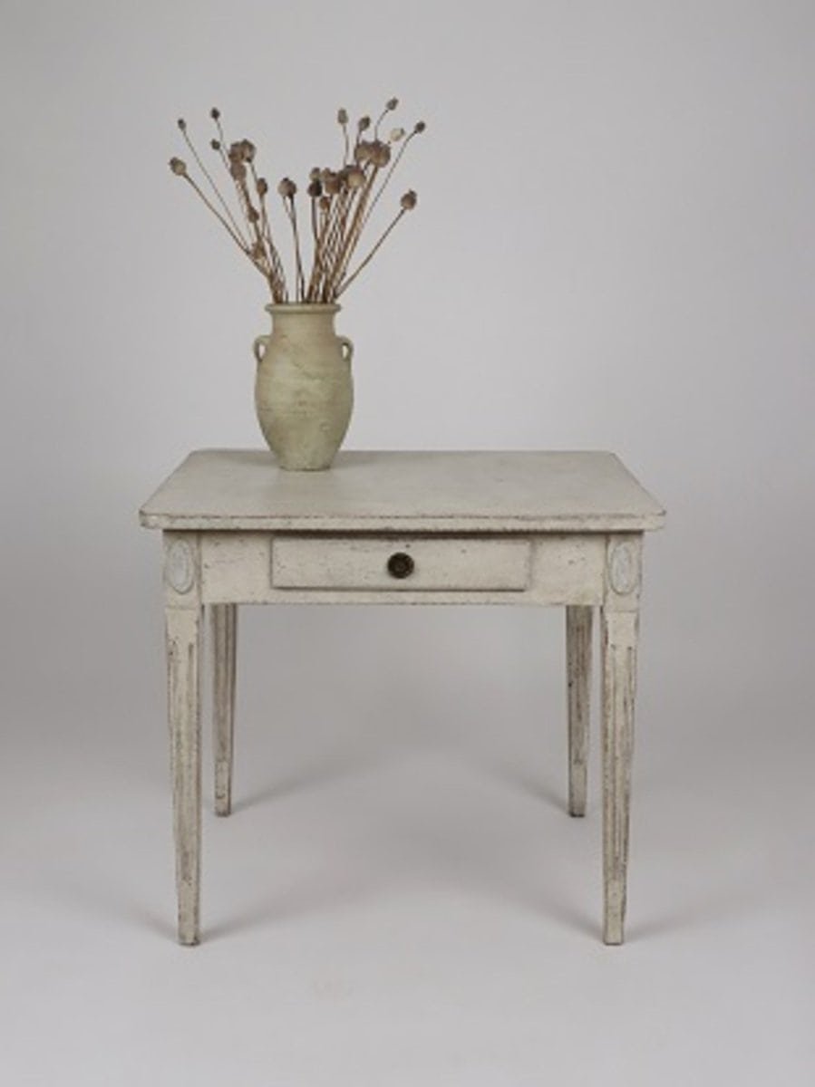 Swedish Gustavian Style 1850s Painted Desk with Single Drawer and Tapered Legs - JAA
