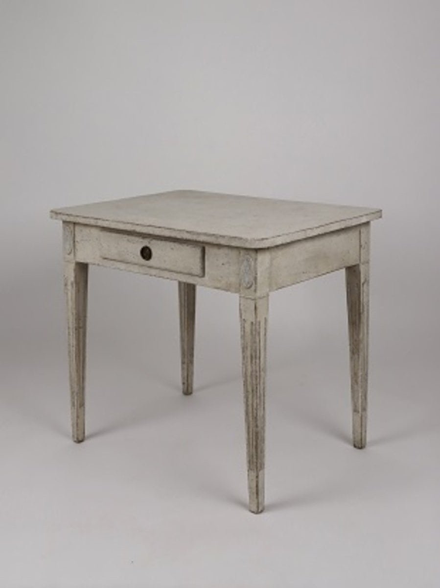 Swedish Gustavian Style 1850s Painted Desk with Single Drawer and Tapered Legs - JAA
