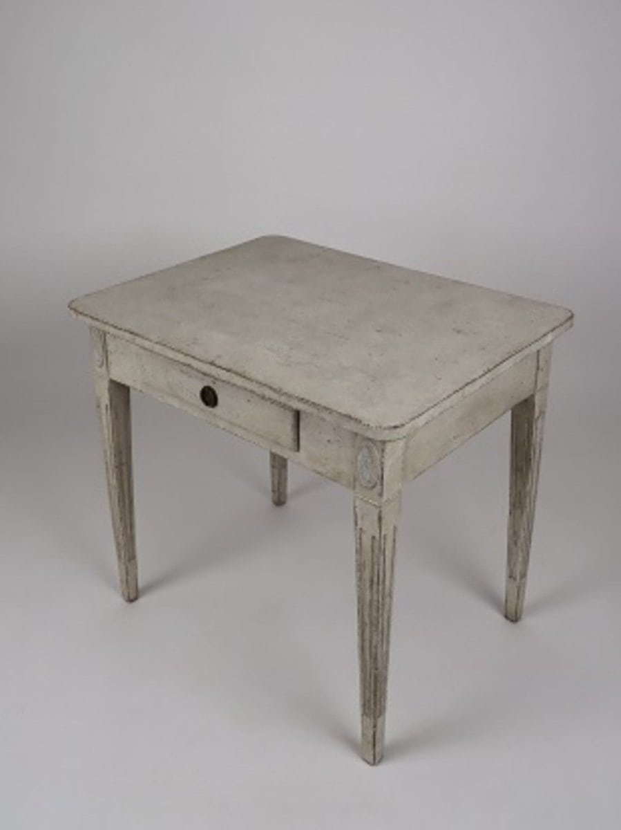 Swedish Gustavian Style 1850s Painted Desk with Single Drawer and Tapered Legs - JAA