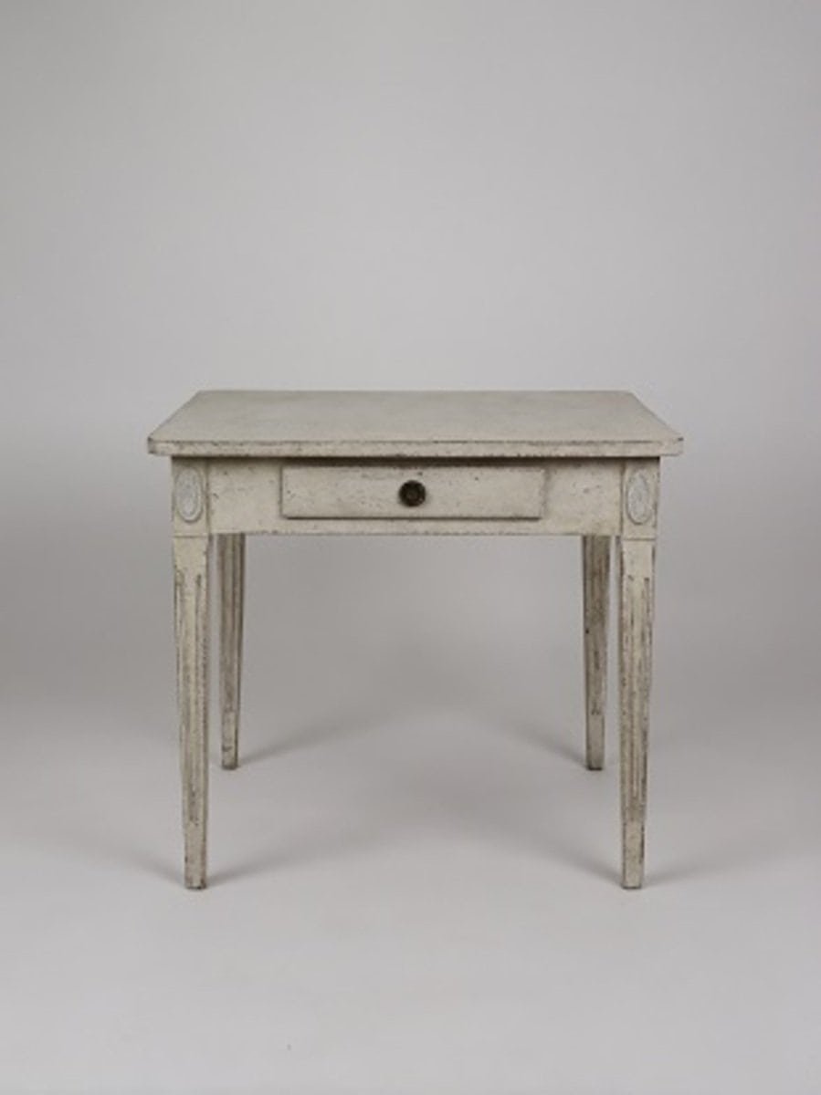 Swedish Gustavian Style 1850s Painted Desk with Single Drawer and Tapered Legs - JAA