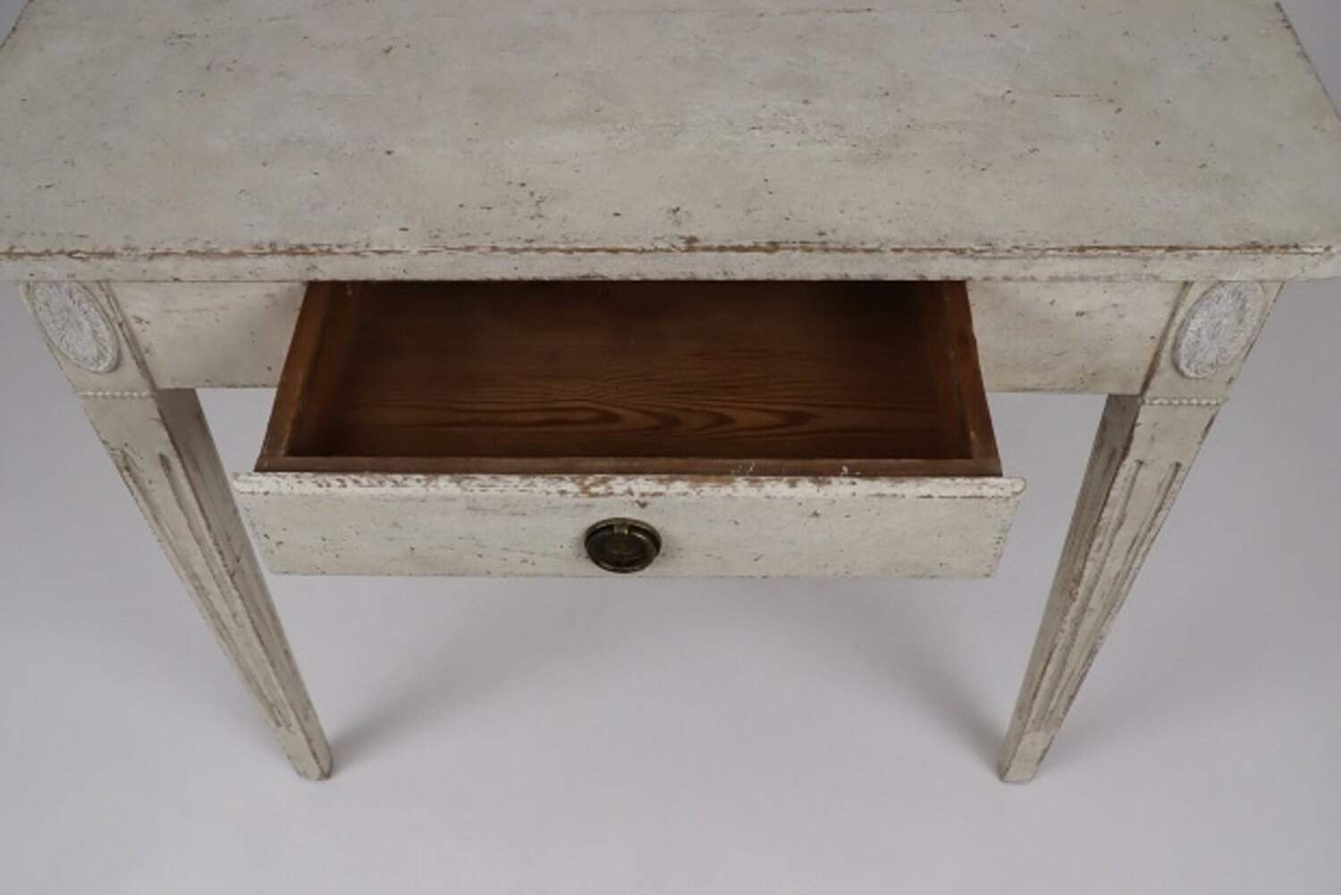 Swedish Gustavian Style 1850s Painted Desk with Single Drawer and Tapered Legs - JAA