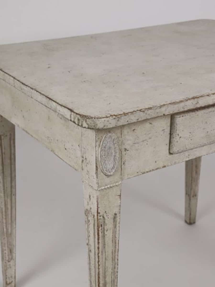 Swedish Gustavian Style 1850s Painted Desk with Single Drawer and Tapered Legs - JAA