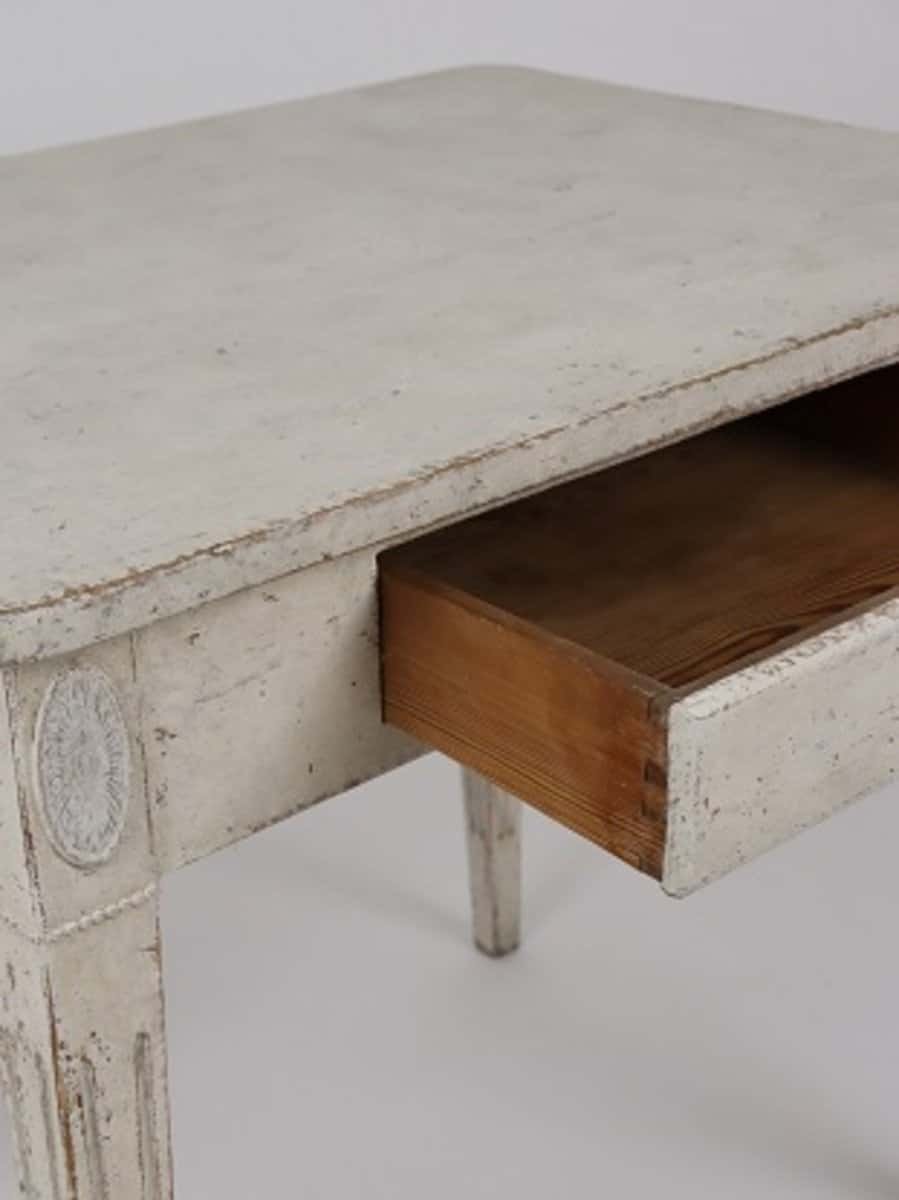 Swedish Gustavian Style 1850s Painted Desk with Single Drawer and Tapered Legs - JAA