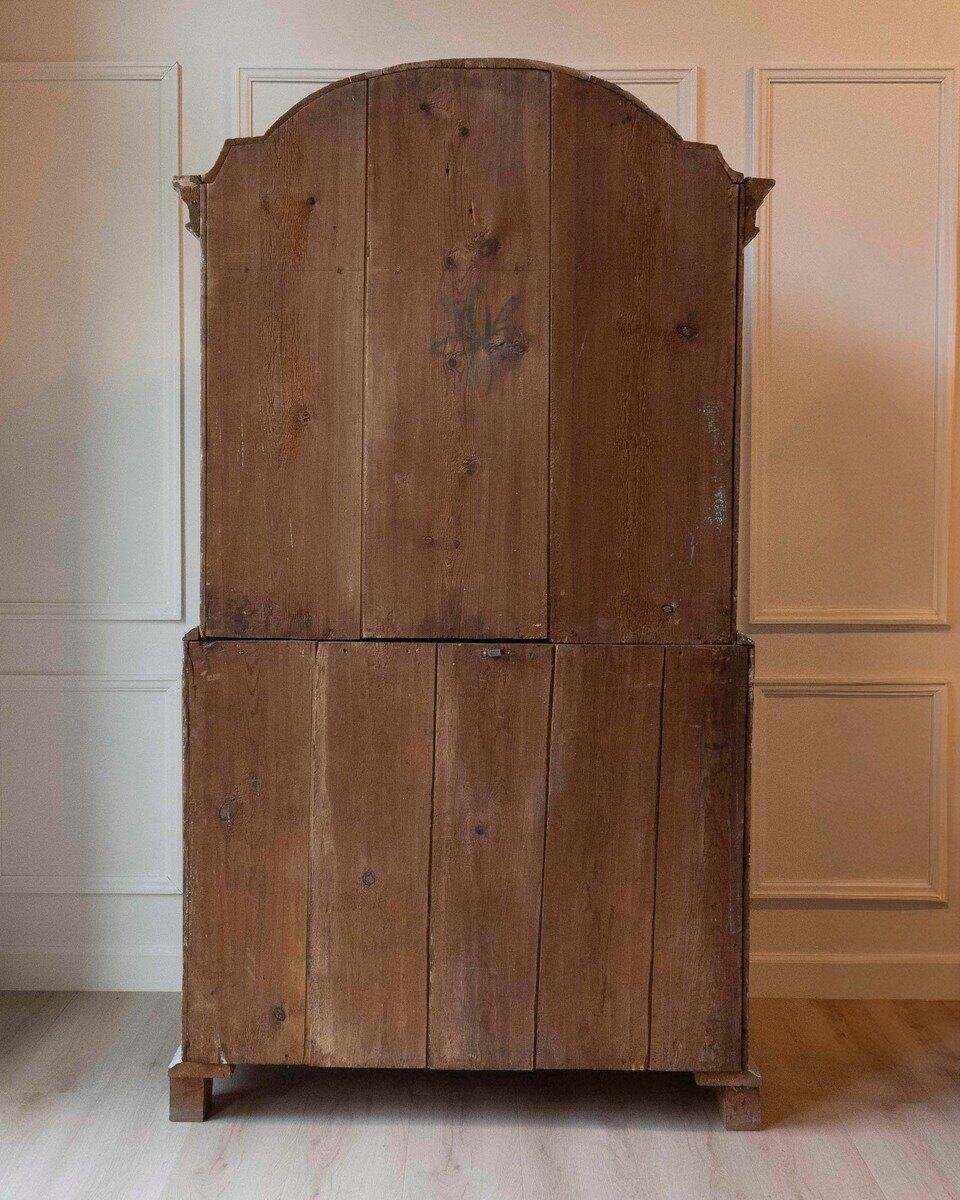 Swedish Rococo Style Chapeau de Gendarme 1820s Gray Painted Tall Secretary - JAA