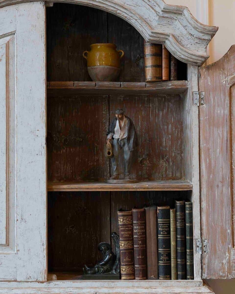 Swedish Rococo Style Chapeau de Gendarme 1820s Gray Painted Tall Secretary - JAA