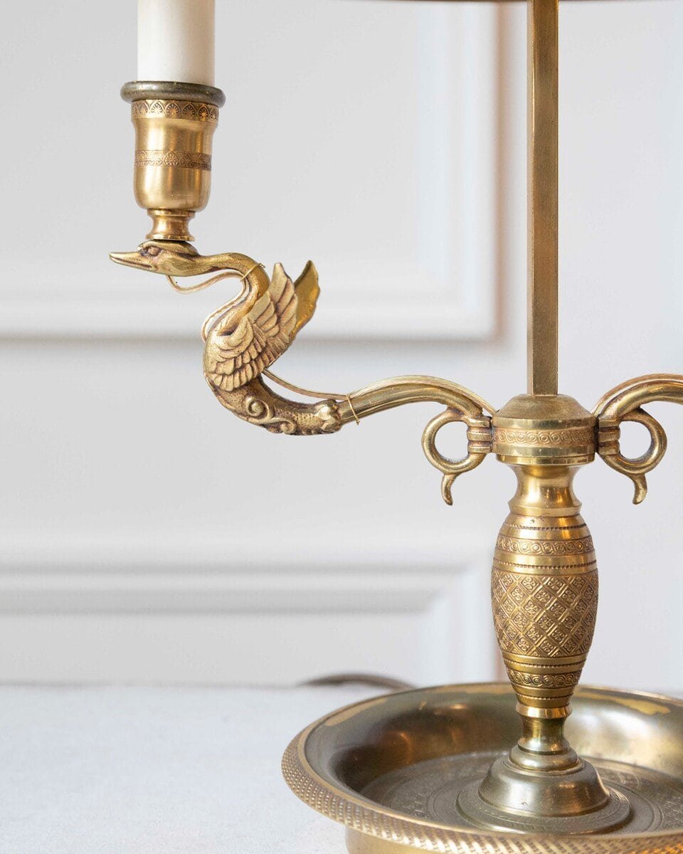Gilded bronze hot water bottle lamp, with winged swans - JAA