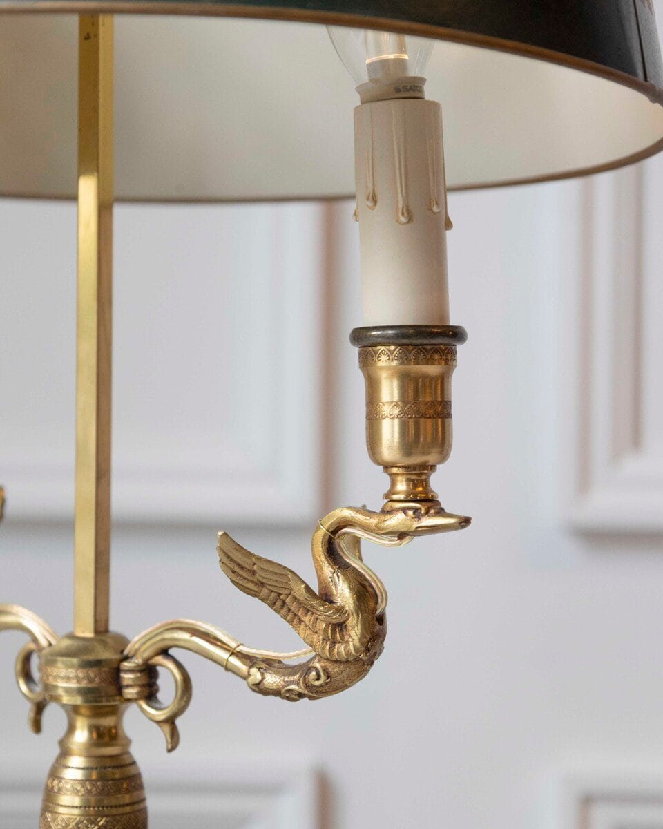 Gilded bronze hot water bottle lamp, with winged swans - JAA