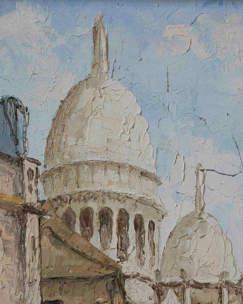 Mid-20th Century French “Montmartre, Place du Tertre” Oil on Canvas, Sacré-Cœur View - JAA