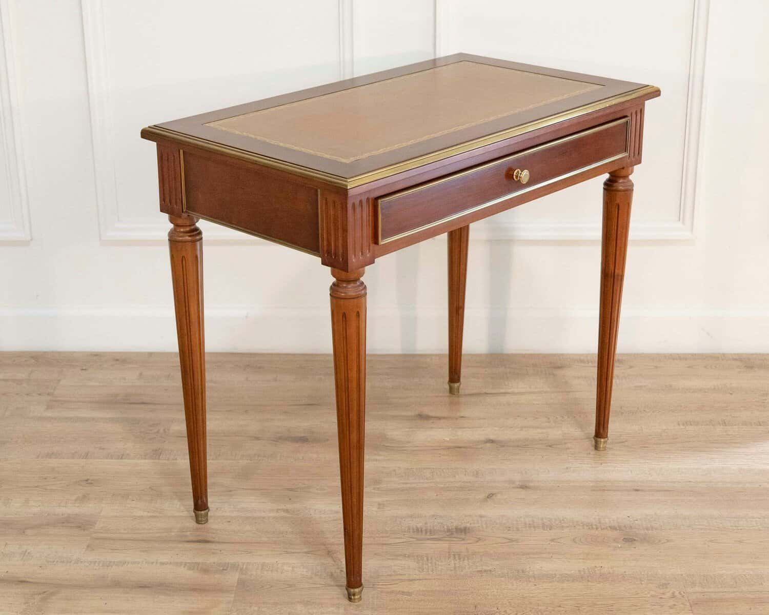 Louis XVI Style Mahogany Writing Desk with Leather Top, Mid-20th Century - JAA