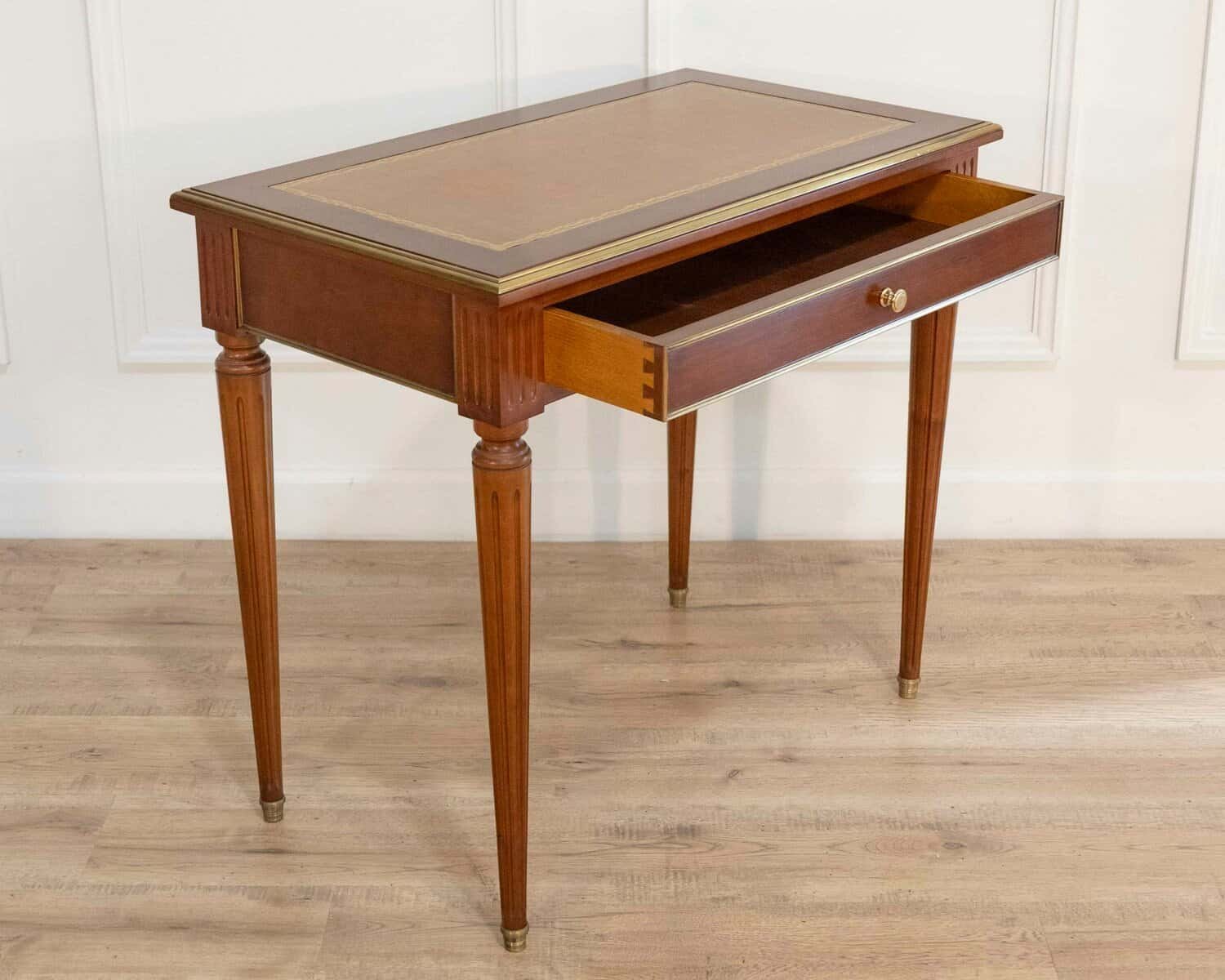 Louis XVI Style Mahogany Writing Desk with Leather Top, Mid-20th Century - JAA