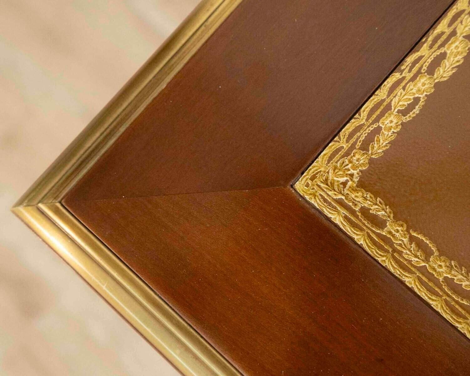 Louis XVI Style Mahogany Writing Desk with Leather Top, Mid-20th Century - JAA