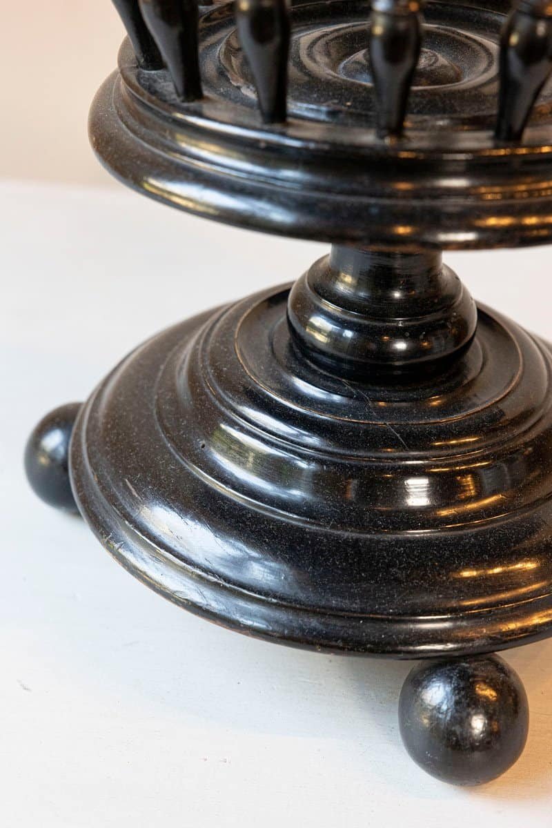 Dutch 1840s Ebonized Wood Jardinière with Brass Liner and Turned Spindles - JAA