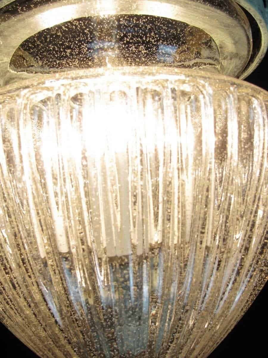 Vintage Green Painted Wrought Iron Lantern with Blown Glass Bowl - JAA