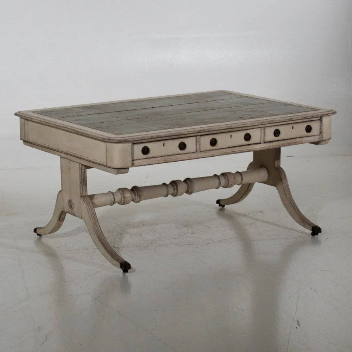 Rare European partners desk, with bronze feets and leather top, circa 1820 - JAA