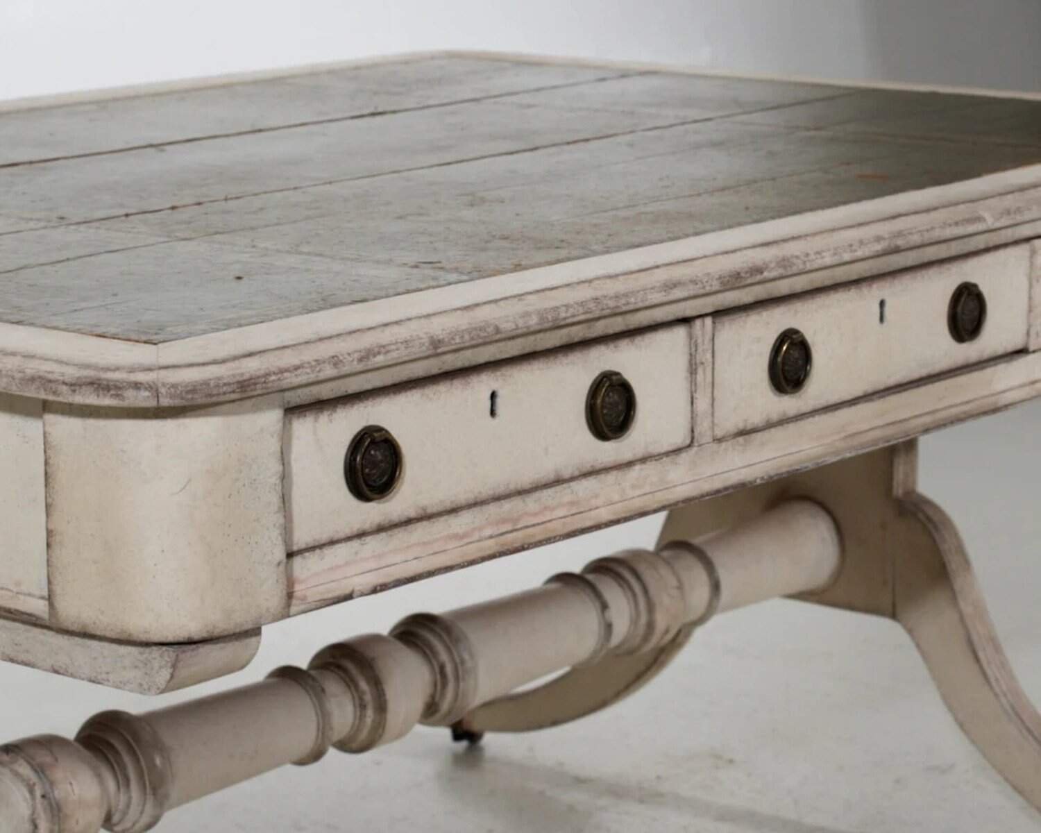Rare European partners desk, with bronze feets and leather top, circa 1820 - JAA