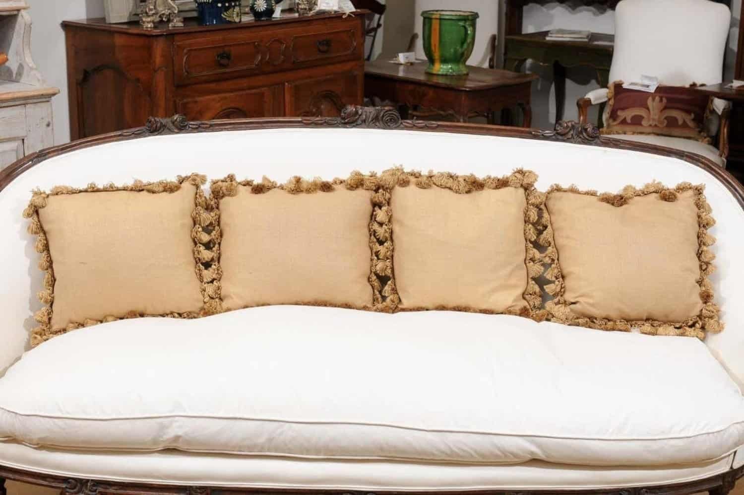 French 19th Century Aubusson Woven Tapestry Pillow with Roses and Tassels - JAA