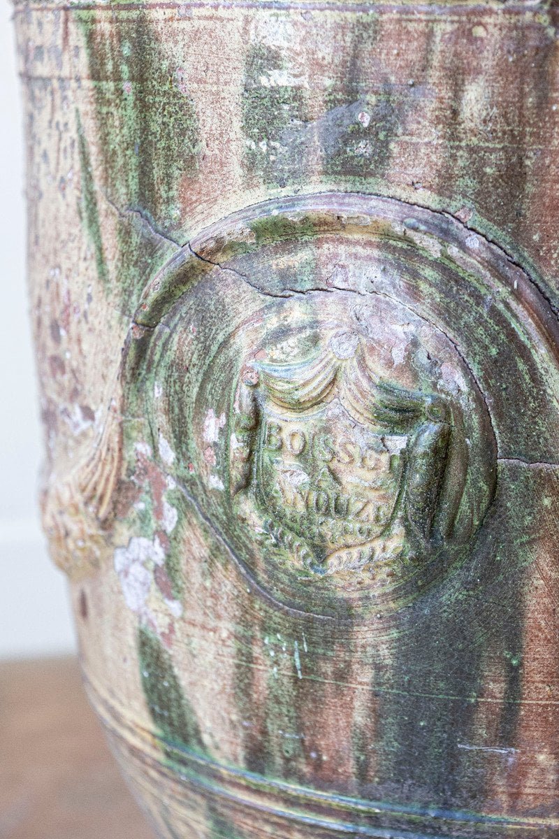 Large French 19th Century Boisset Anduze Jar with Brown, Green Glaze and Swags - JAA