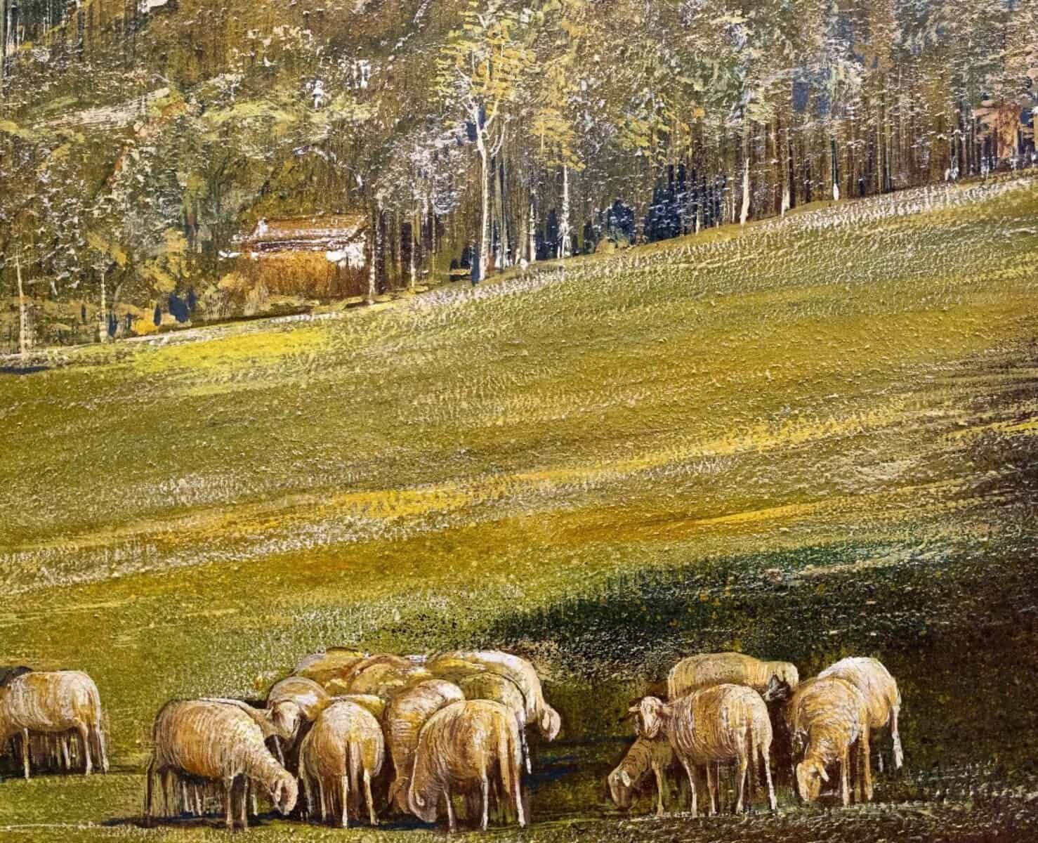 Gino Federici, “shepherd With Flock,” Oil On Canvas, Signed, 20th Century Era - JAA