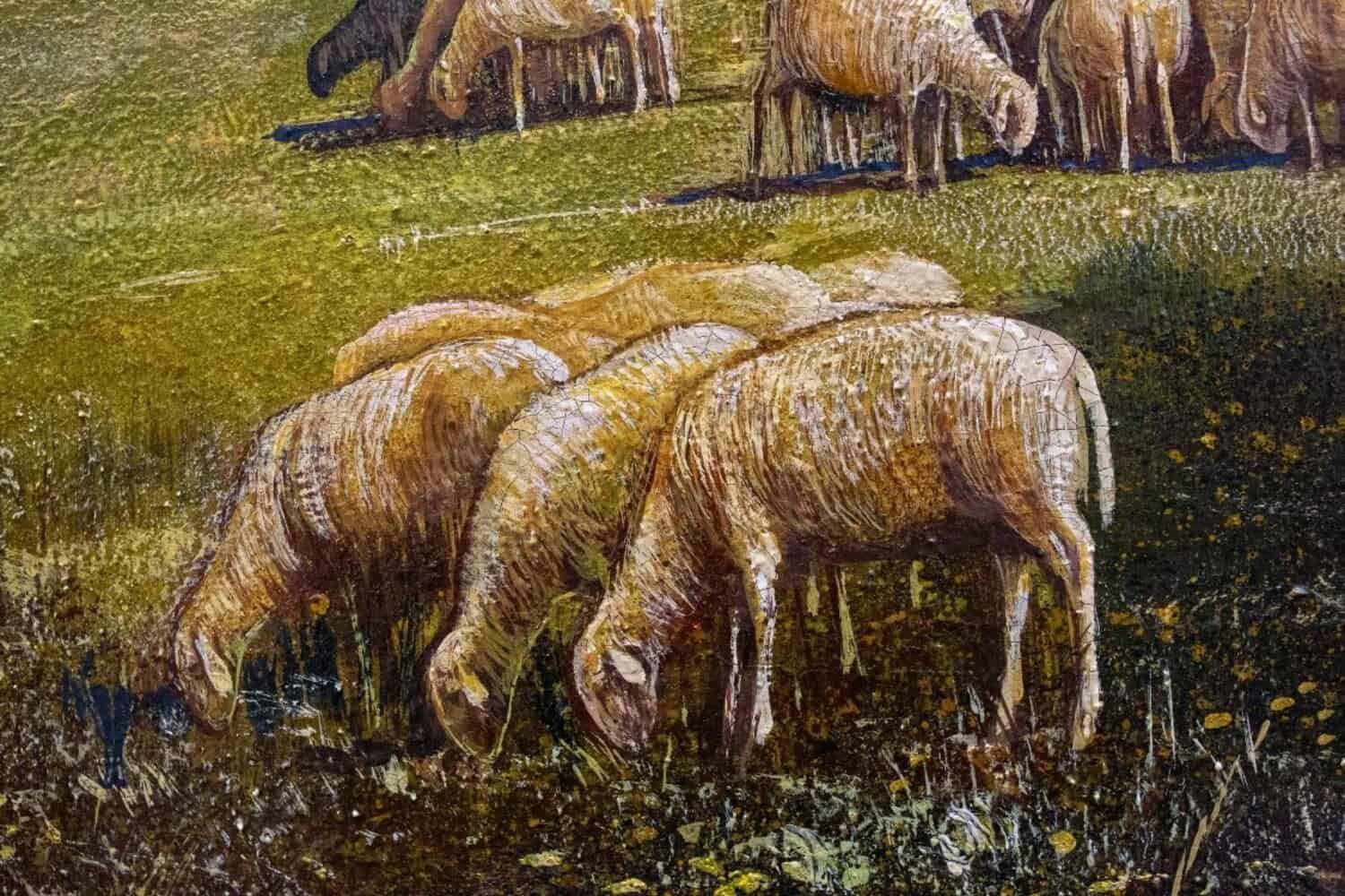 Gino Federici, “shepherd With Flock,” Oil On Canvas, Signed, 20th Century Era - JAA