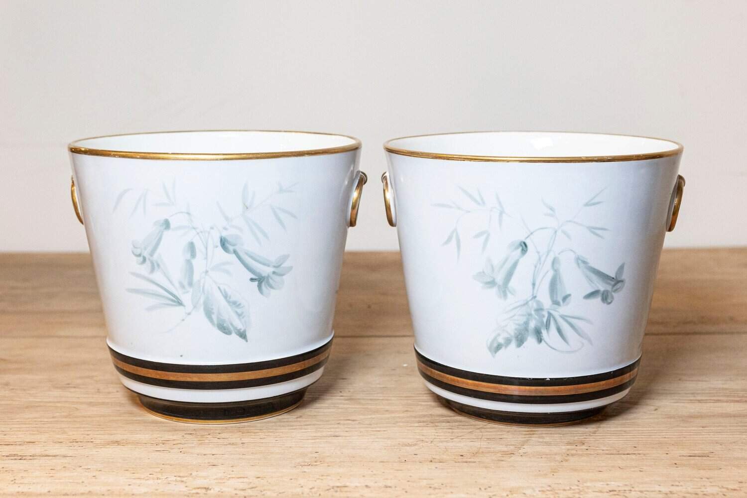 Pair of French 19th Century Paris Porcelain Cachepots Planters with Bird Motifs - JAA