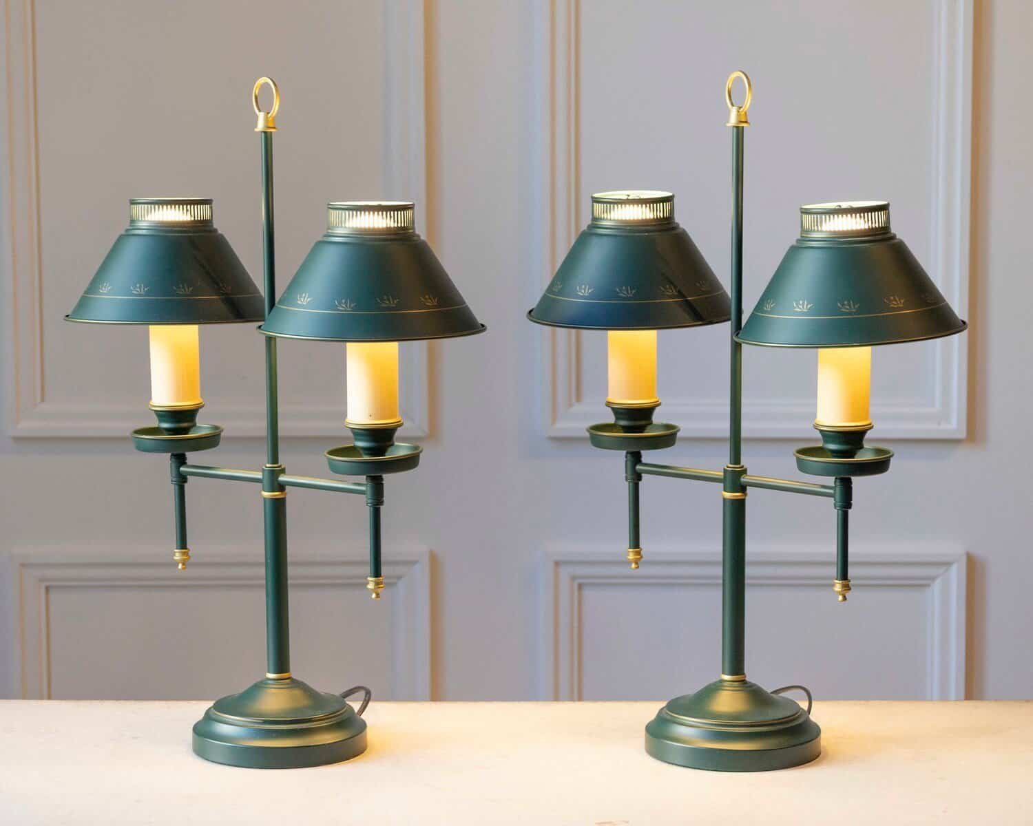 Pair of Quinquet lamps in painted sheet metal - JAA