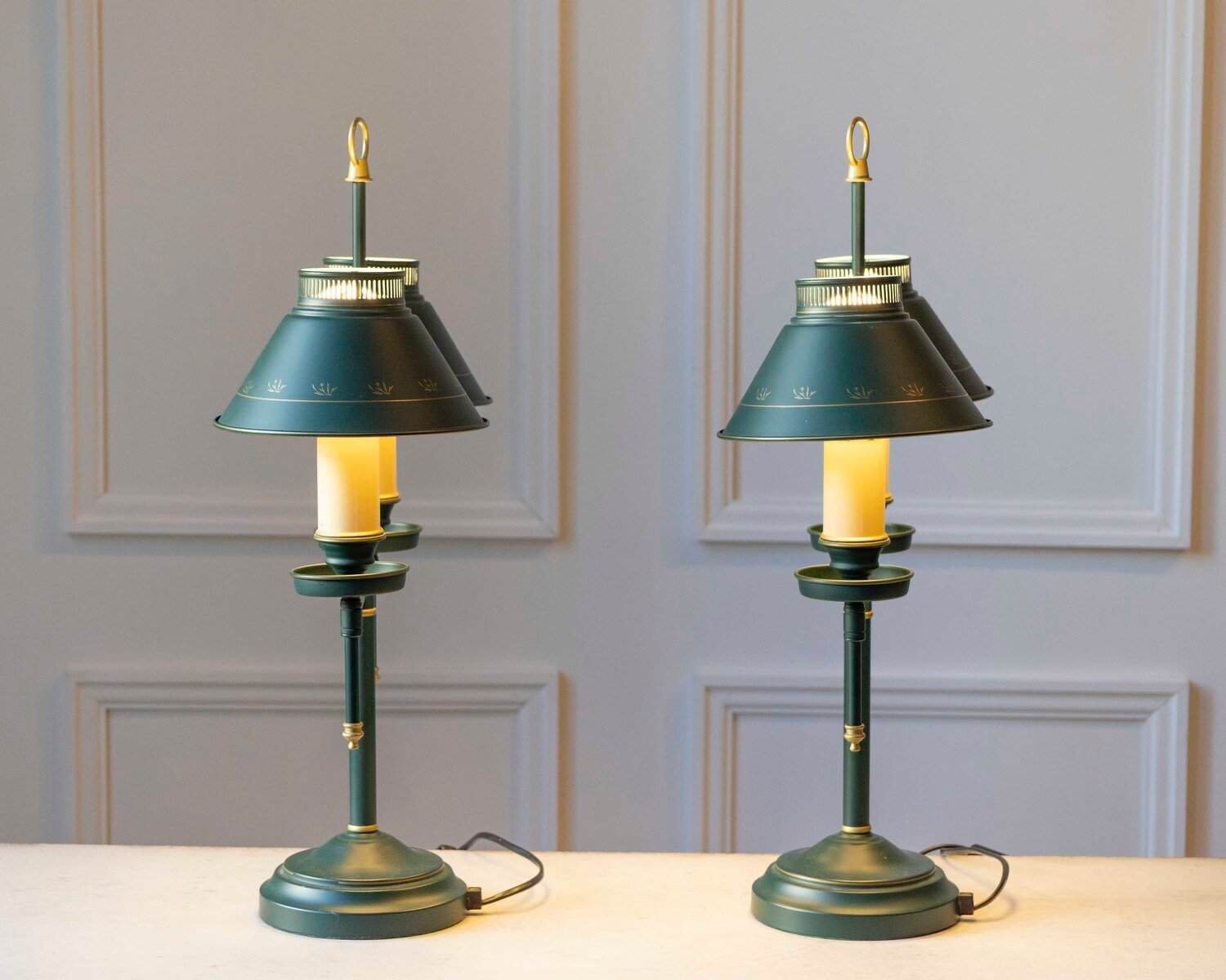 Pair of Quinquet lamps in painted sheet metal - JAA