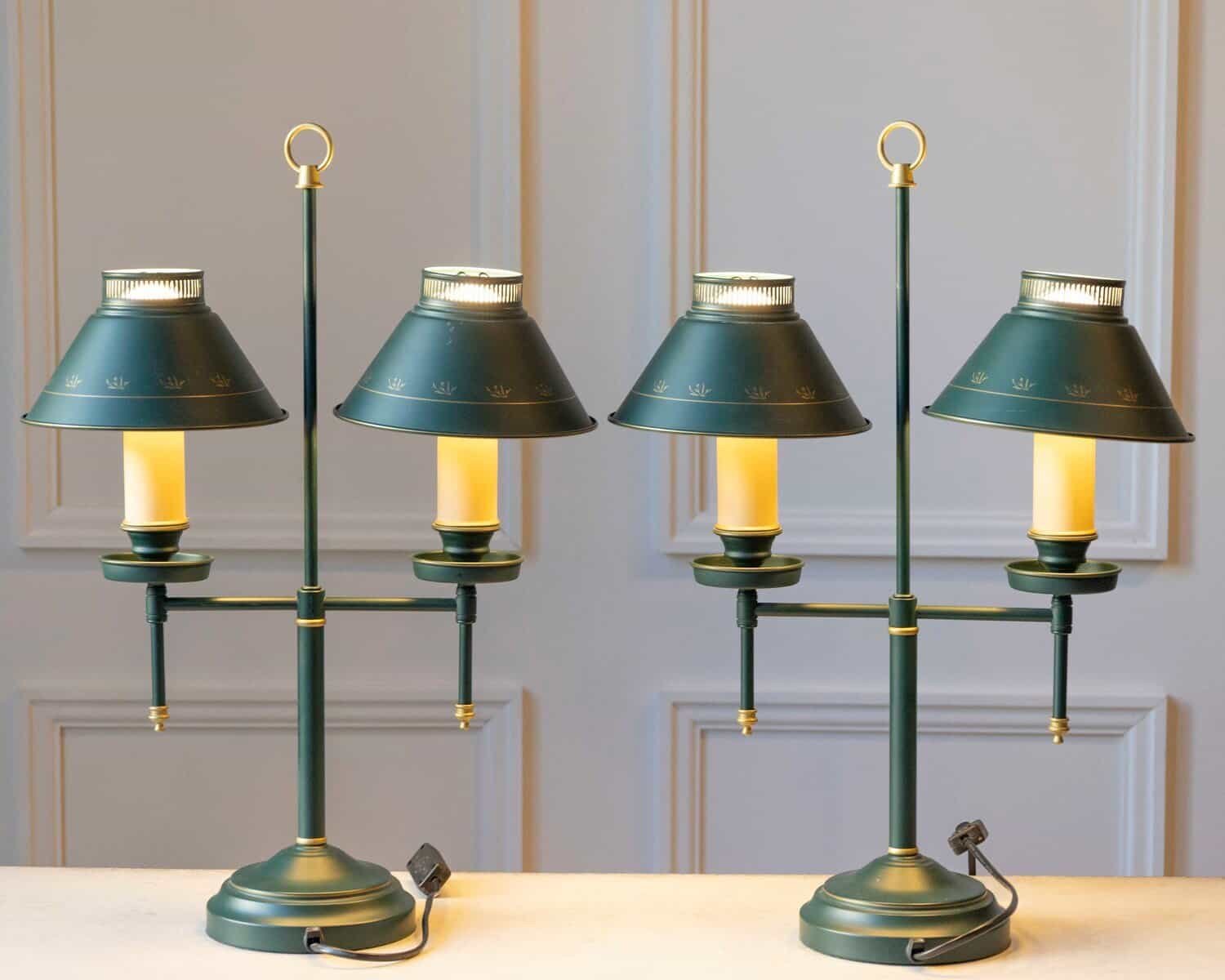 Pair of Quinquet lamps in painted sheet metal - JAA