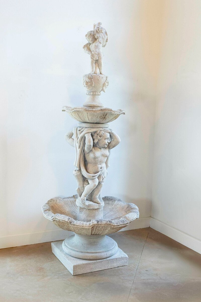 Italian Carved Stone Two-Tiered Garden Fountain from Vicenza - JAA