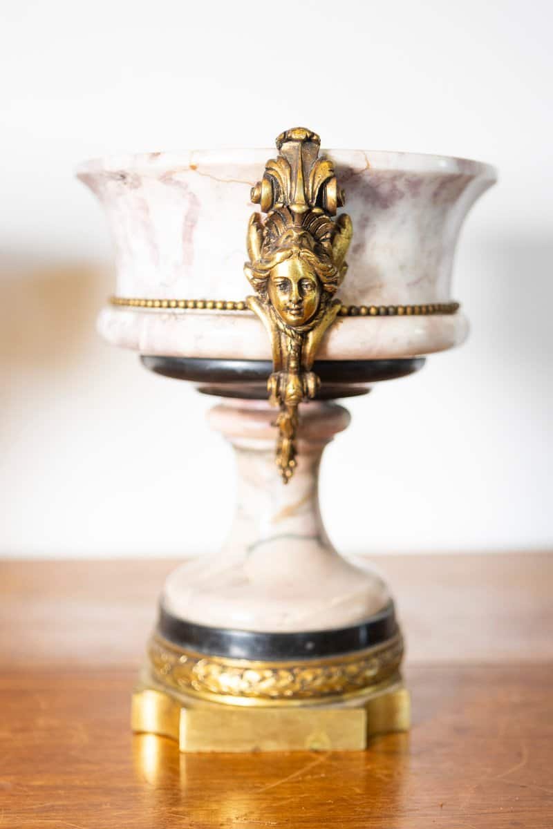 Pair of 19th-Century French Neoclassical Marble and Gilt Bronze Urns - JAA