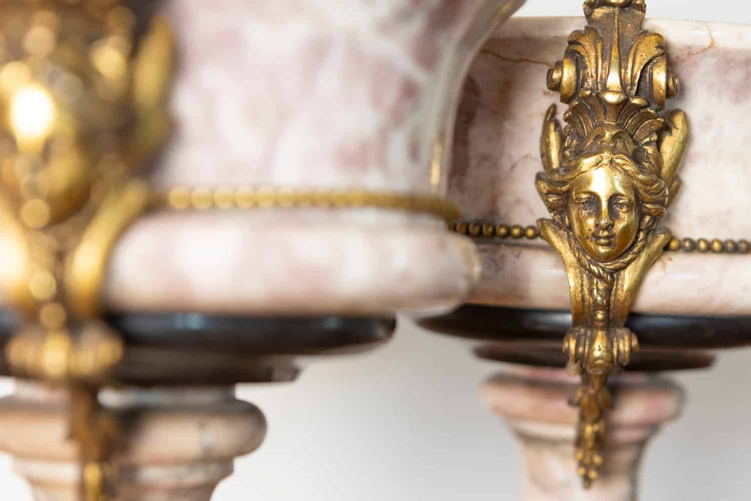 Pair of 19th-Century French Neoclassical Marble and Gilt Bronze Urns - JAA
