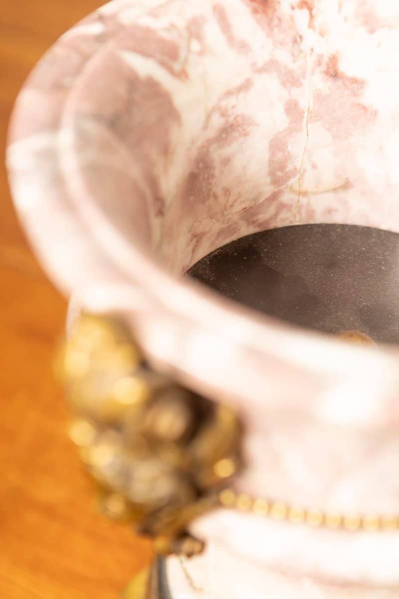 Pair of 19th-Century French Neoclassical Marble and Gilt Bronze Urns - JAA