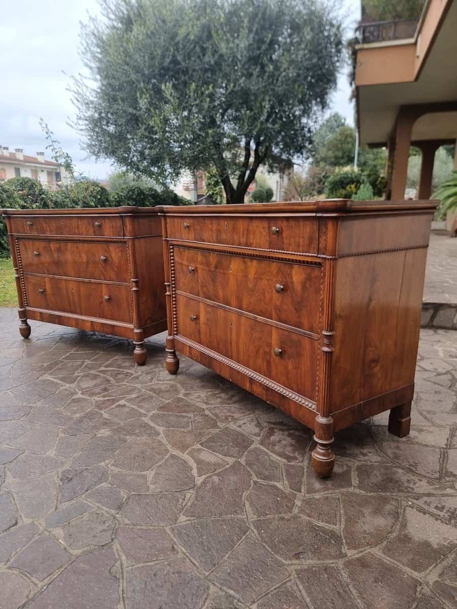 Pair of Carlo Decimo chests of drawers in veneered walnut wood Circa 1830 - JAA